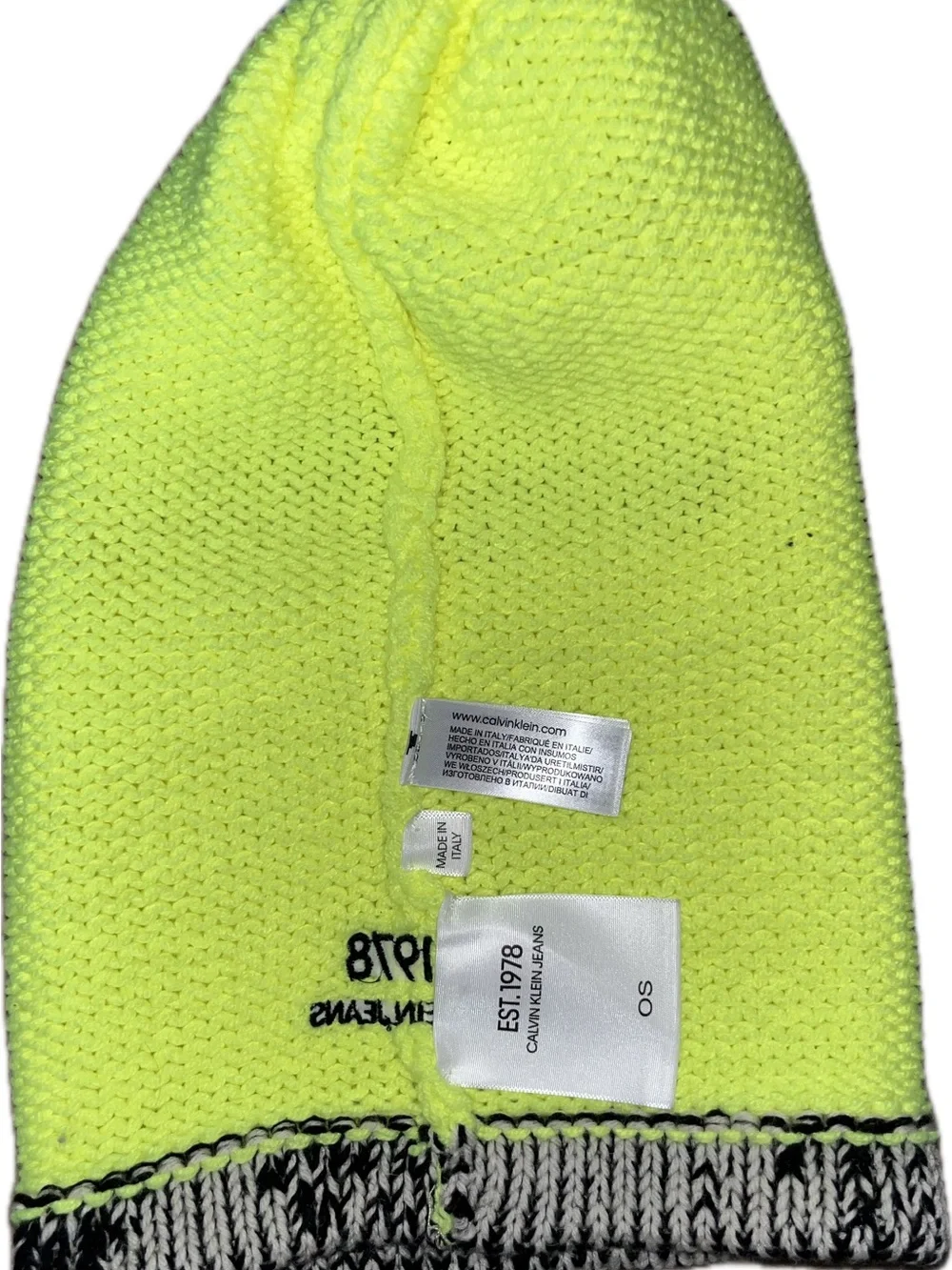 NWOT Neon Yellow Knit balaclava Sweater material stretch thick heavy cotton new
